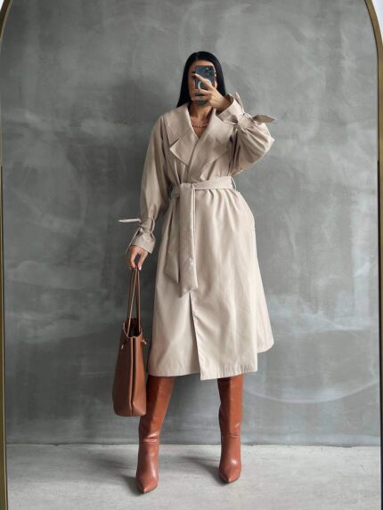 3621 ASTARLI UZUN TRENÇ KAHVE