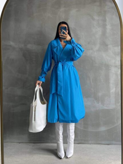 3621 ASTARLI UZUN TRENÇ MAVİ