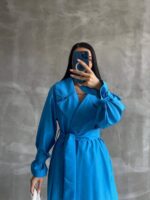 3621 ASTARLI UZUN TRENÇ MAVİ