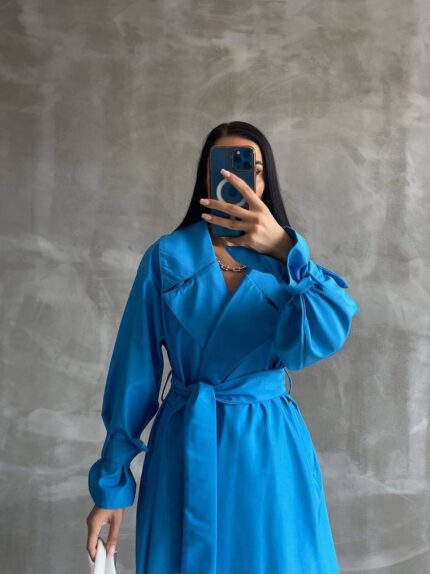 3621 ASTARLI UZUN TRENÇ MAVİ