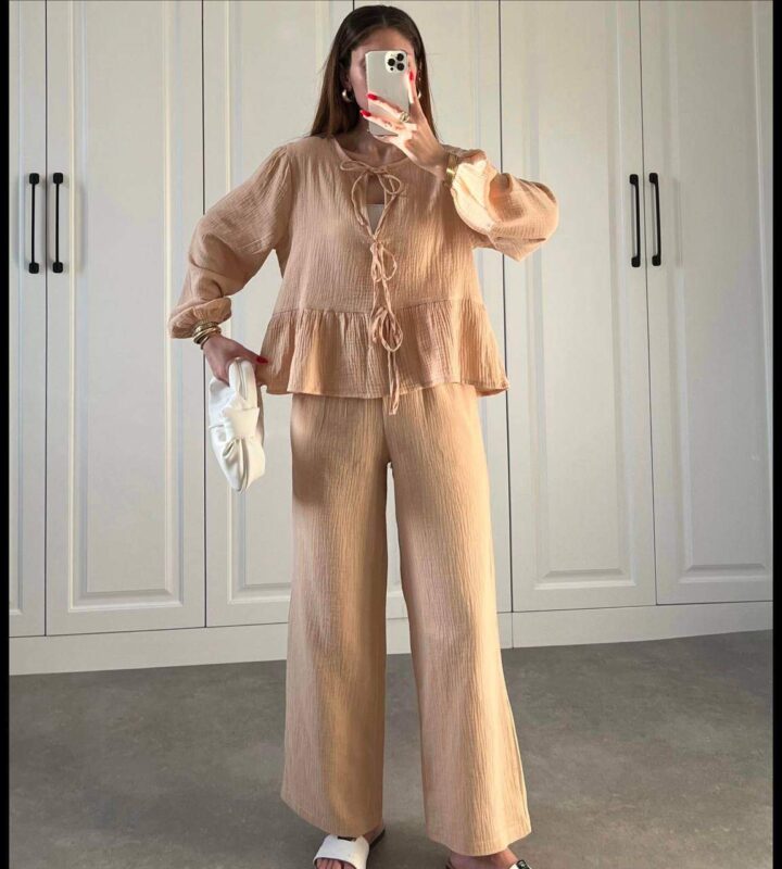 3941 BAĞLAMALI MÜSLİN TAKIM BEBE MAVİSİ