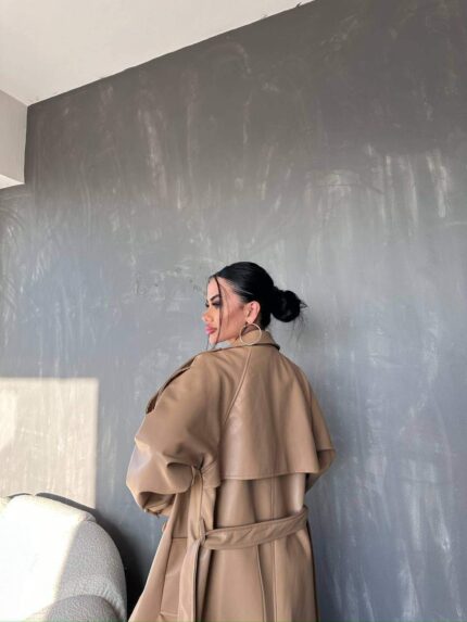 3677 DERİ TRENÇ KABAN BEJ