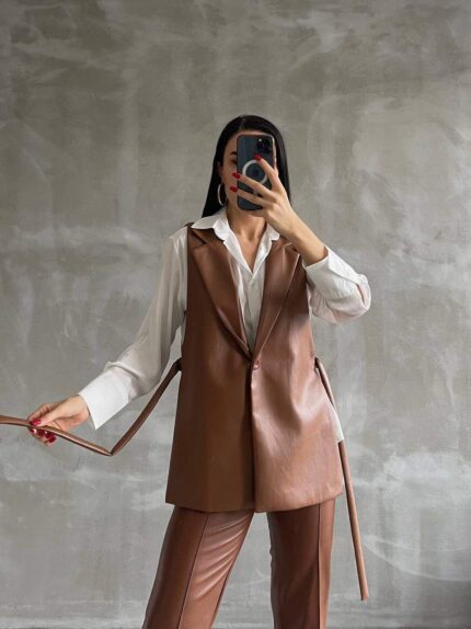 3182-1 DERİ ZARA YELEK ACI KAHVE