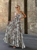 4003-1 DESENLİ VUAL ELBİSE KAHVE