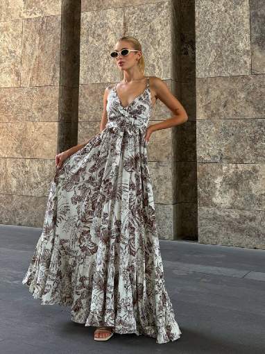 4003-1 DESENLİ VUAL ELBİSE KAHVE