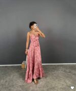 4003 ETEĞİ BOL SATEN ELBİSE ŞEKER PEMBESİ