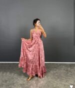 4003 ETEĞİ BOL SATEN ELBİSE ŞEKER PEMBESİ