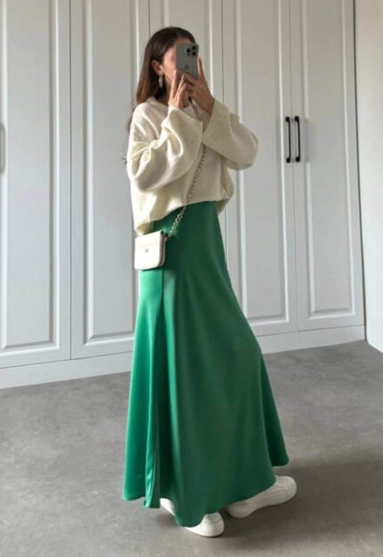 3716 Fİ SATEN ETEK KOYU YEŞİL