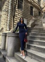 861 GÖMLEK YAKA UZUN KOLLU EBİSE LACİVERT