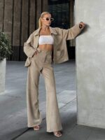806 KADİFE SUİT CEPLİ TAKIM BEJ