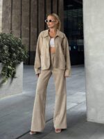 806 KADİFE SUİT CEPLİ TAKIM BEJ