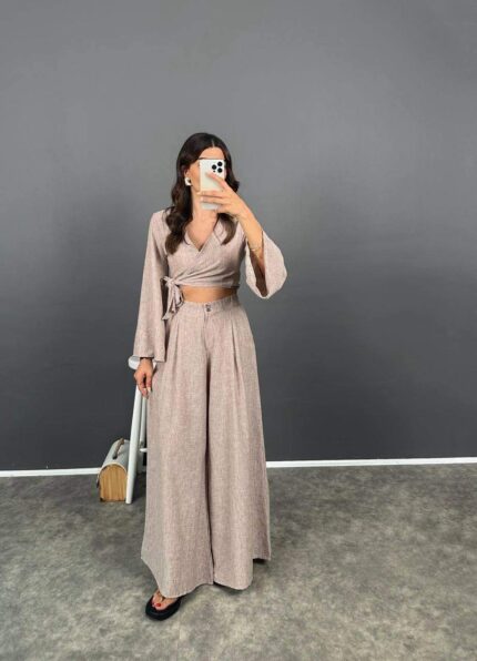 4009 KETEN BAĞLAMALI BLUZ BEJ