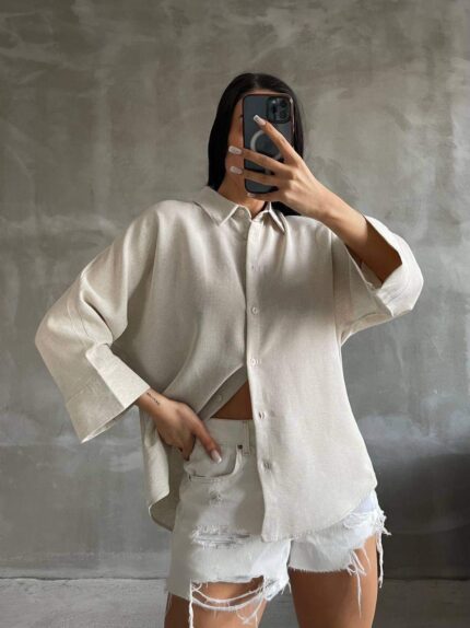 3762 KETEN GÖMLEK AÇIK BEJ