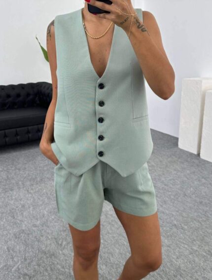 3607 KETEN YELEK AÇIK BEJ