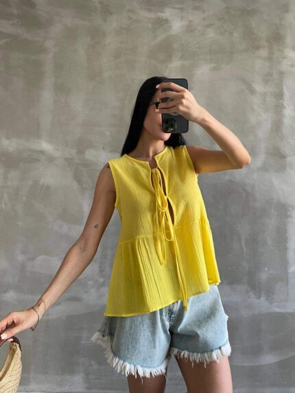 4007 KLİNKIR BAĞLAMALI BLUZ FISTIK YEŞİLİ