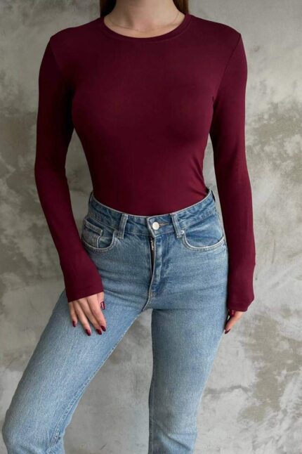 3725-1 KOL DETAYLI SCUBA CROP BORDO