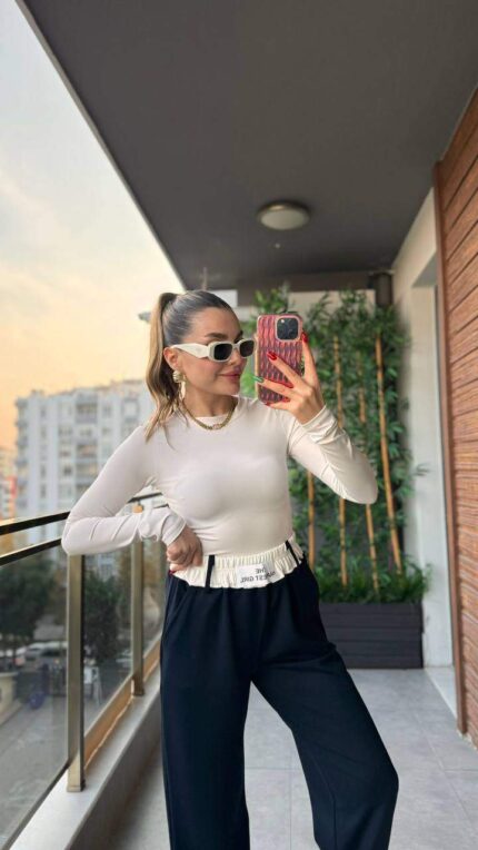 3725-1 KOL DETAYLI SCUBA CROP BEYAZ