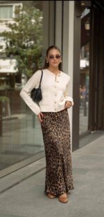 829 LEOPAR DESENLİ BELİ LASTİKLİ SATEN ETEK KAHVE SİYAH