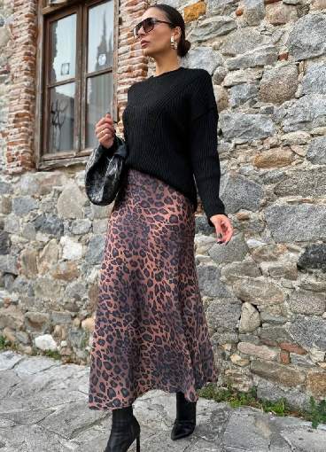 3716-2 LEOPAR DESENLİ Fİ SATEN ETEK KOYU BEJ - SİYAH