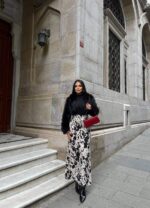 828 LEOPAR DESENLİ FLOŞ ETEK SU YEŞİLİ