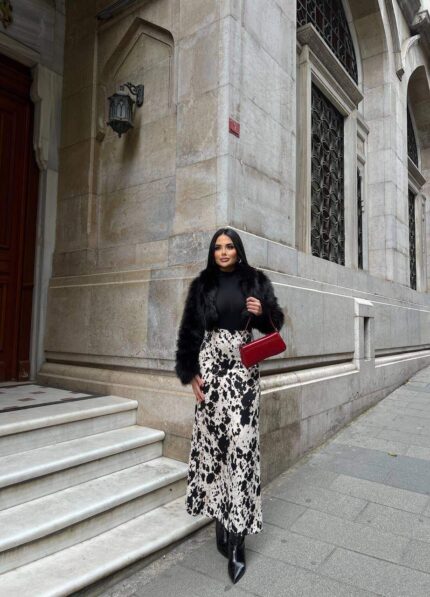 828 LEOPAR DESENLİ FLOŞ ETEK SU YEŞİLİ