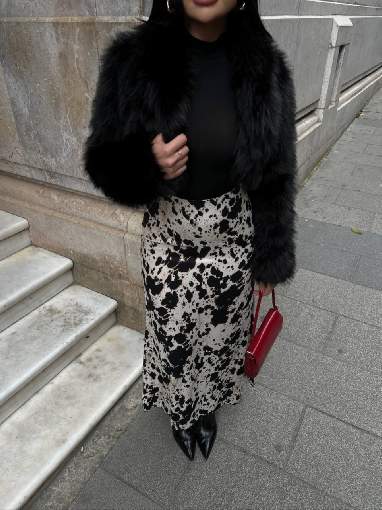 828 LEOPAR DESENLİ FLOŞ ETEK SU YEŞİLİ