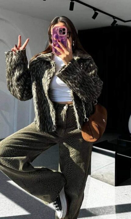 4069 LEOPAR KAŞE CEKET AÇIK BEJ