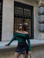 3749-3 MADONNA YAKA KADİFE BLUZ ZÜMRÜT YEŞİLİ