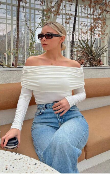 3749 MADONNA YAKA SCUBA BLUZ BEYAZ