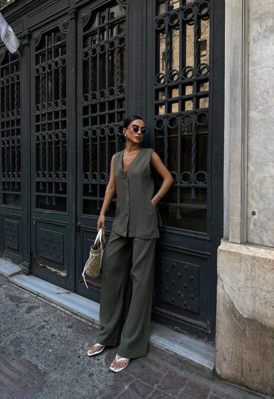 3980 MÜSLİM YELEK PANTOLON TAKIM CAMEL