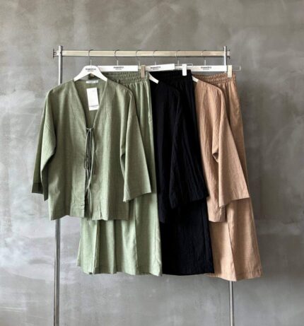 3991 ÖNDEN BAĞLAMALI GÖMLEK PANTOLON TAKIM HAKİ