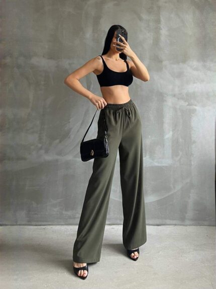 3898 PİLELİ BAĞLAMALI PANTOLON KOYU BEJ