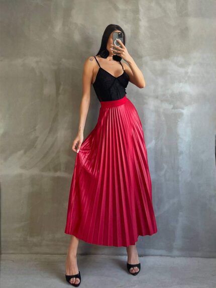 3530 PLİSE SATEN ETEK ACI KAHVE