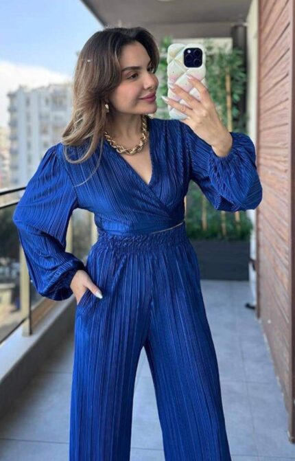 3817 PLİSELİ BAĞLAMALI TAKIM KOYU GRİ