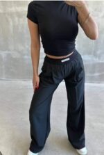 3917 POLİ VİSKON BELİ LASTİKLİ PANTOLON SİYAH