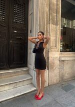 3913 RİBANALI ELBİSE SİYAH