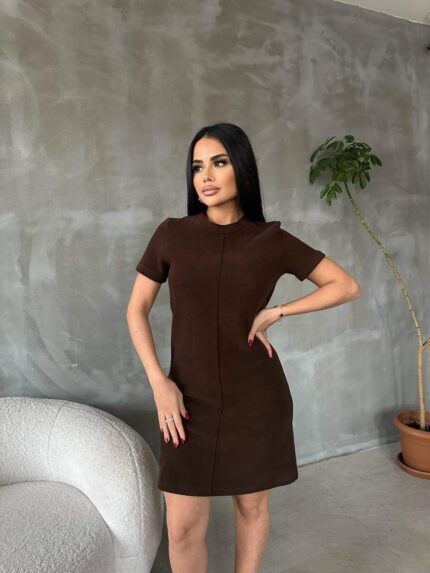 902 SELANİK KISA ELBİSE KAHVE