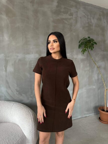 902 SELANİK KISA ELBİSE KAHVE