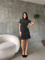 902 SELANİK KISA ELBİSE KOYU GRİ