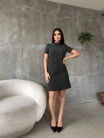 902 SELANİK KISA ELBİSE KOYU GRİ