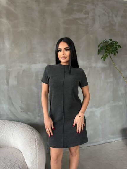 902 SELANİK KISA ELBİSE KOYU GRİ