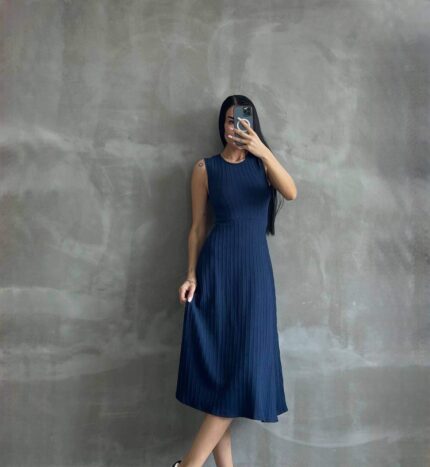 3953 SIFIR KOLLU ELBİSE LACİVERT