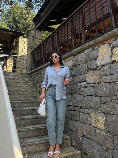 3836 ŞİFON SATEN GÖMLEK GRİ