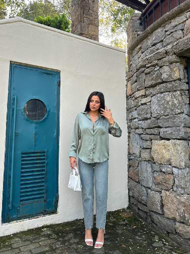 3836 ŞİFON SATEN GÖMLEK HAKİ