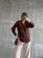 3836 ŞİFON SATEN GÖMLEK KAHVE