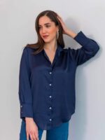 3836 ŞİFON SATEN GÖMLEK LACİVERT