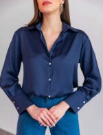 3836 ŞİFON SATEN GÖMLEK LACİVERT