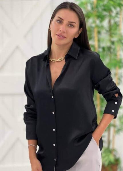 3836 ŞİFON SATEN GÖMLEK SİYAH