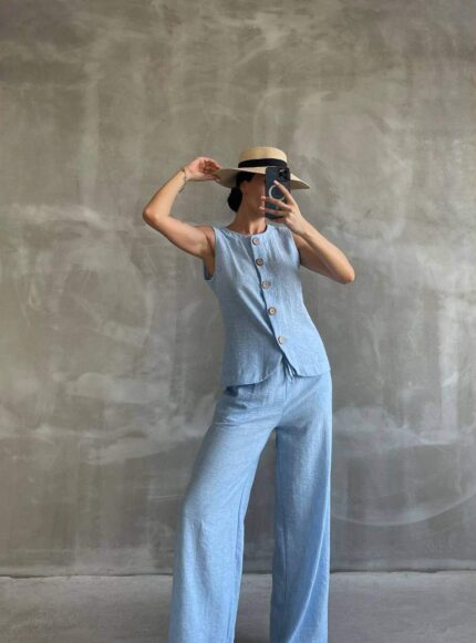 4000 SUMMER YELEKLİ TAKIM BEBE MAVİSİ