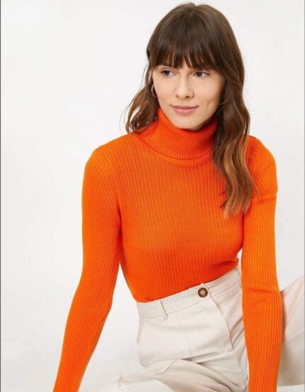 1424 TAM BALIKÇI YAKA FİTİLLİ TRİKO TURUNCU